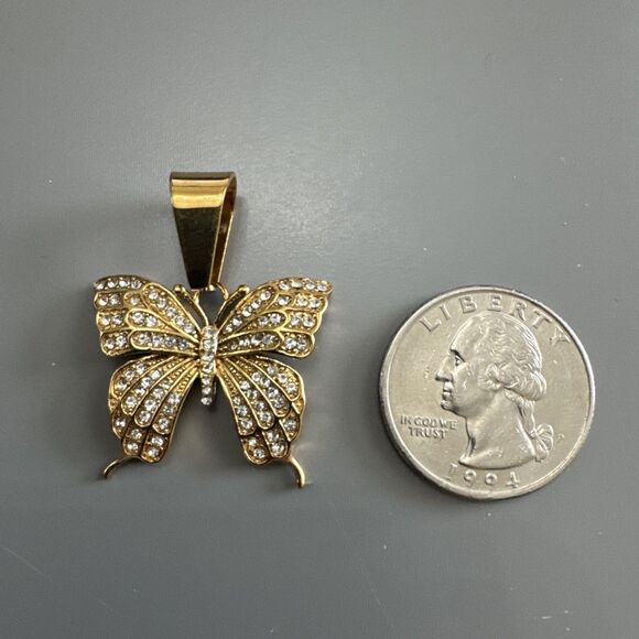 Butterfly Gold Tone Pendant Necklace Stainless Steel Gift Her Trendy - Picture 3 of 6